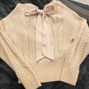 Express Cream Cable Knit Sweater with Bow